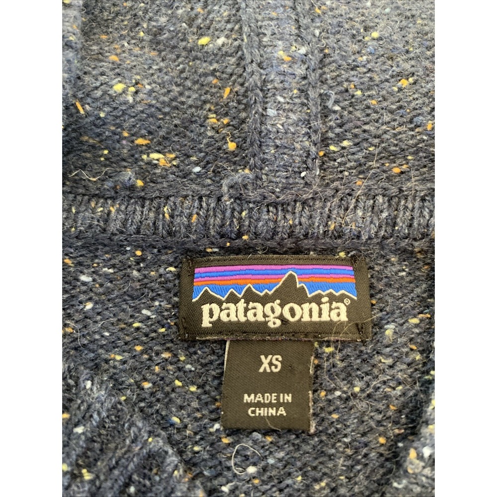 PATAGONIA Off Country Hoodie Sweater Women Size XS Blue Speckle Kangaroo Pocket - Picture 3 of 7